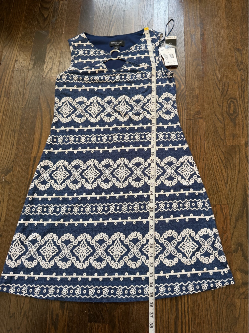 Perceptions Navy and White Patterned Girls' Dress - Picture 6 of 7